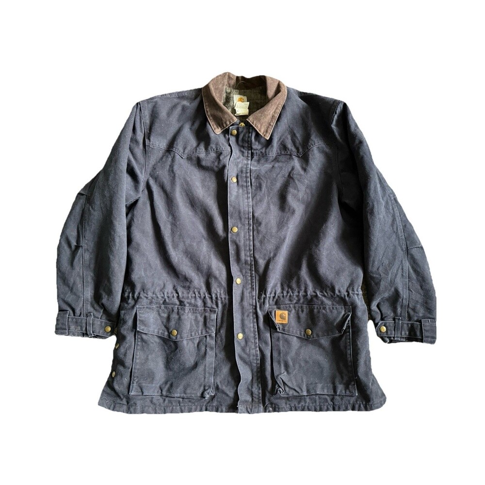 Vintage Carhartt C52 MDT Chore Barn Jacket XL Midnight Blue Plaid Blanket Lined